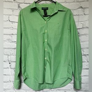 Lauren Ralph Lauren RLL Button Down Shirt Green Striped Women's Large VTG
